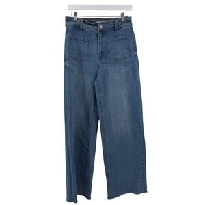 OAT New York Jeans High Rise Wide Leg 8/29 Blue Womens Patch Pocket Raw Hem